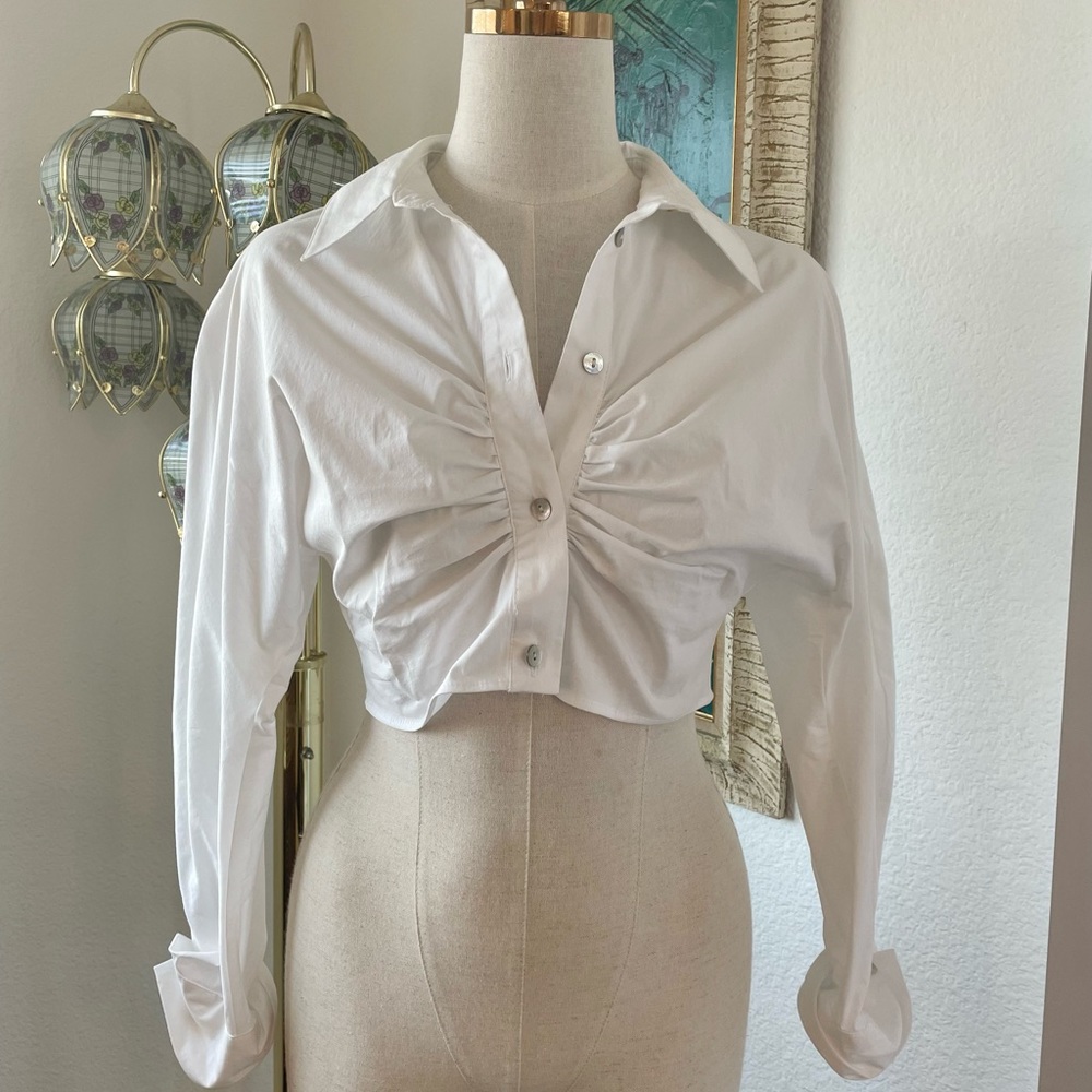 NWT SOLD OUT Zara Cropped Ruched Poplin Blouse